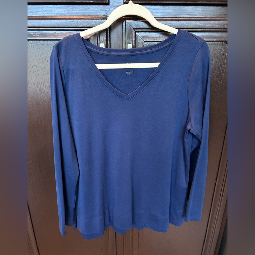 JJill navy blue long sleeve top. Size Large